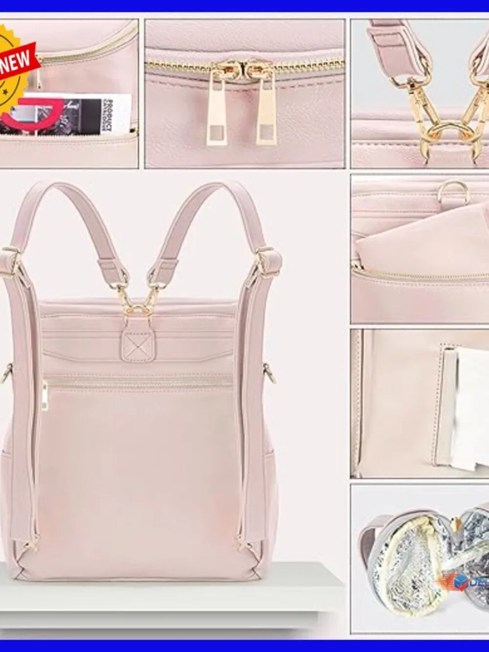 Leather Diaper Backpack with Changing Pad, 11 Pockets, Travel Bag